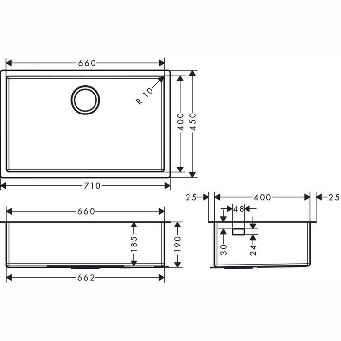 Hansgrohe S71 - S719-U660 Undermount Sink 660 - Unbeatable Bathrooms