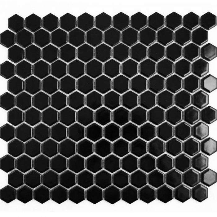 Pixel Black Hexagon Gloss Tile (Per M²) - Unbeatable Bathrooms