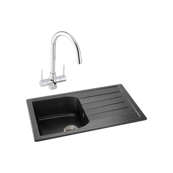 Abode Oriel 1 Bowel Inset Black Granite Sink & Tap Pack