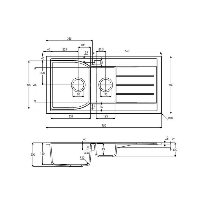 Abode Oriel 1.5 Bowel & Drainer Granite Inset Sink Additional Image - 5